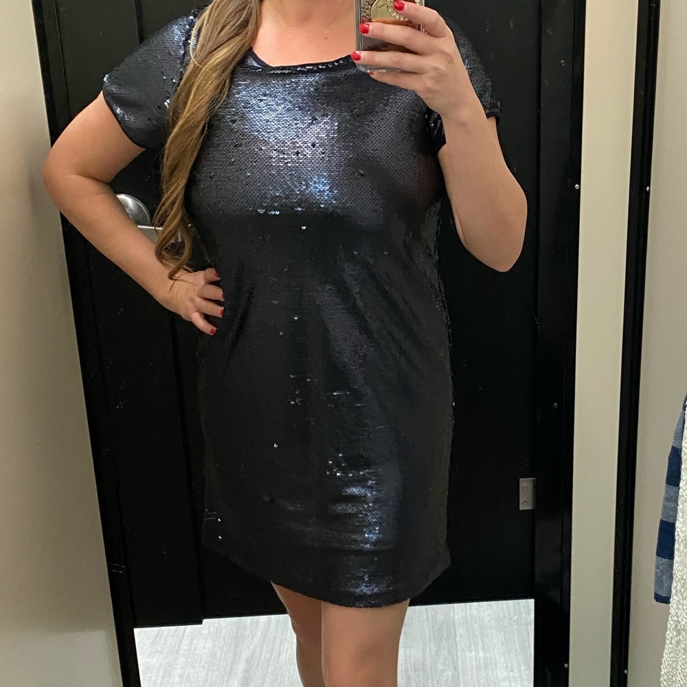 Navy Blue Matte Sequin cocktail Dress